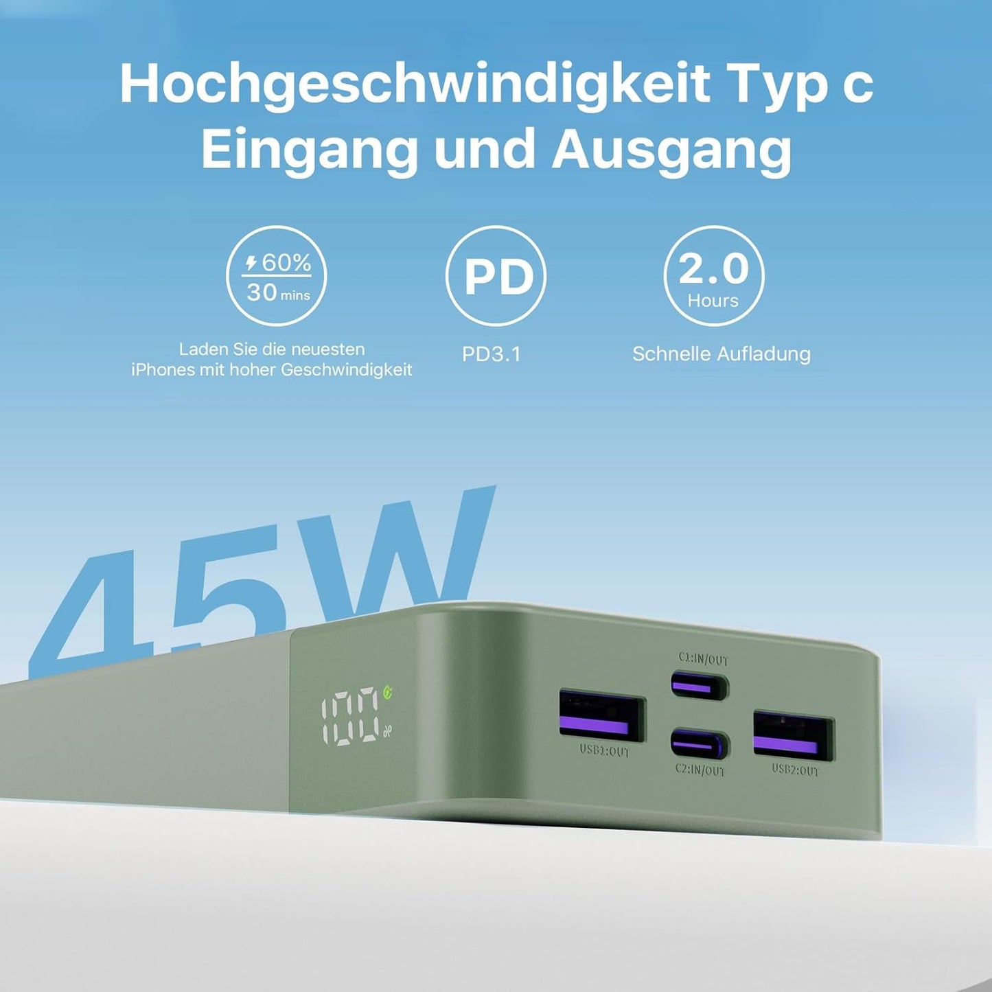 Powerbank mit 20.000 mAh(45W) - JUOVI J2621